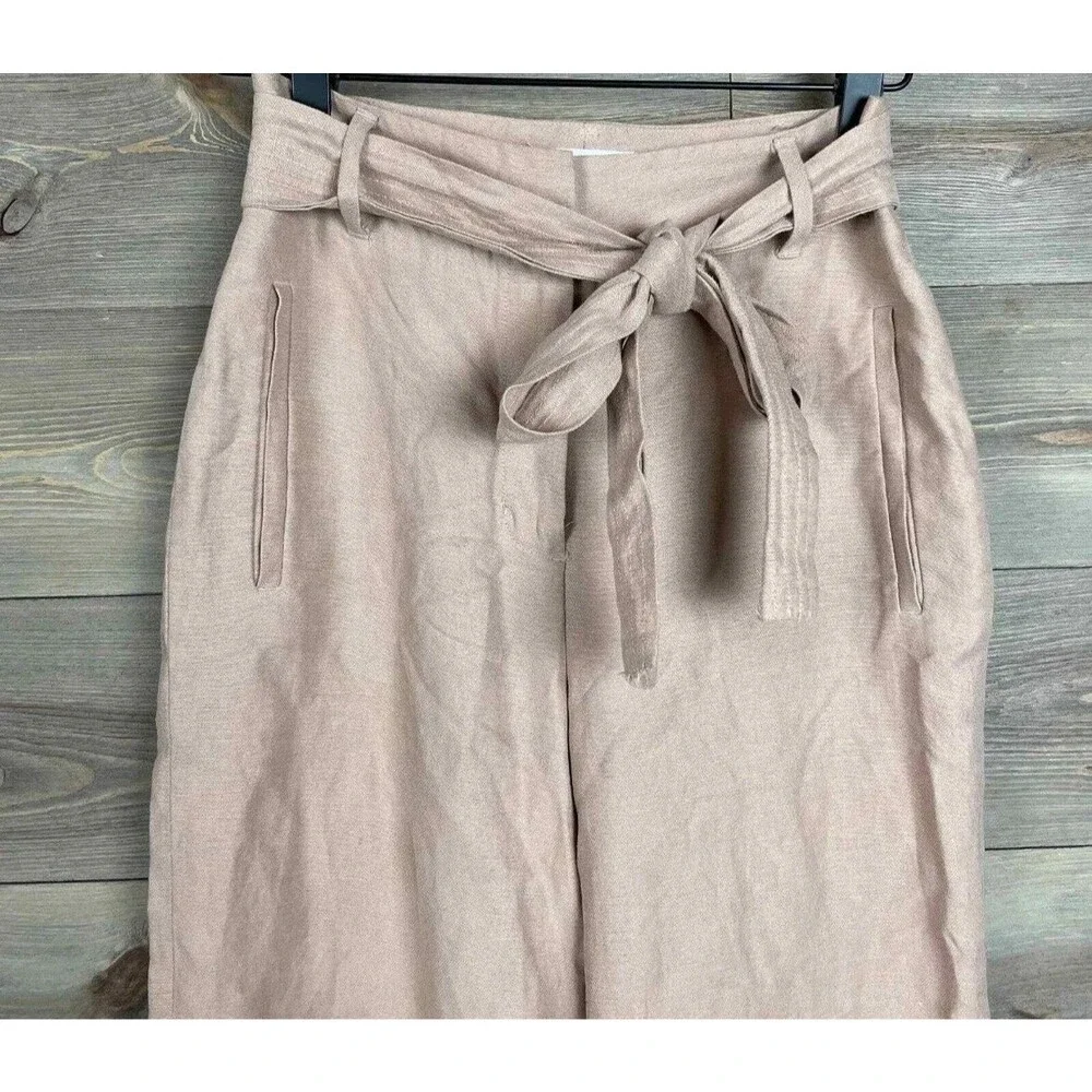 Aritzia Wilfred Cauchy Linen Blend High Rise Belted Cropped Pants, Size 4